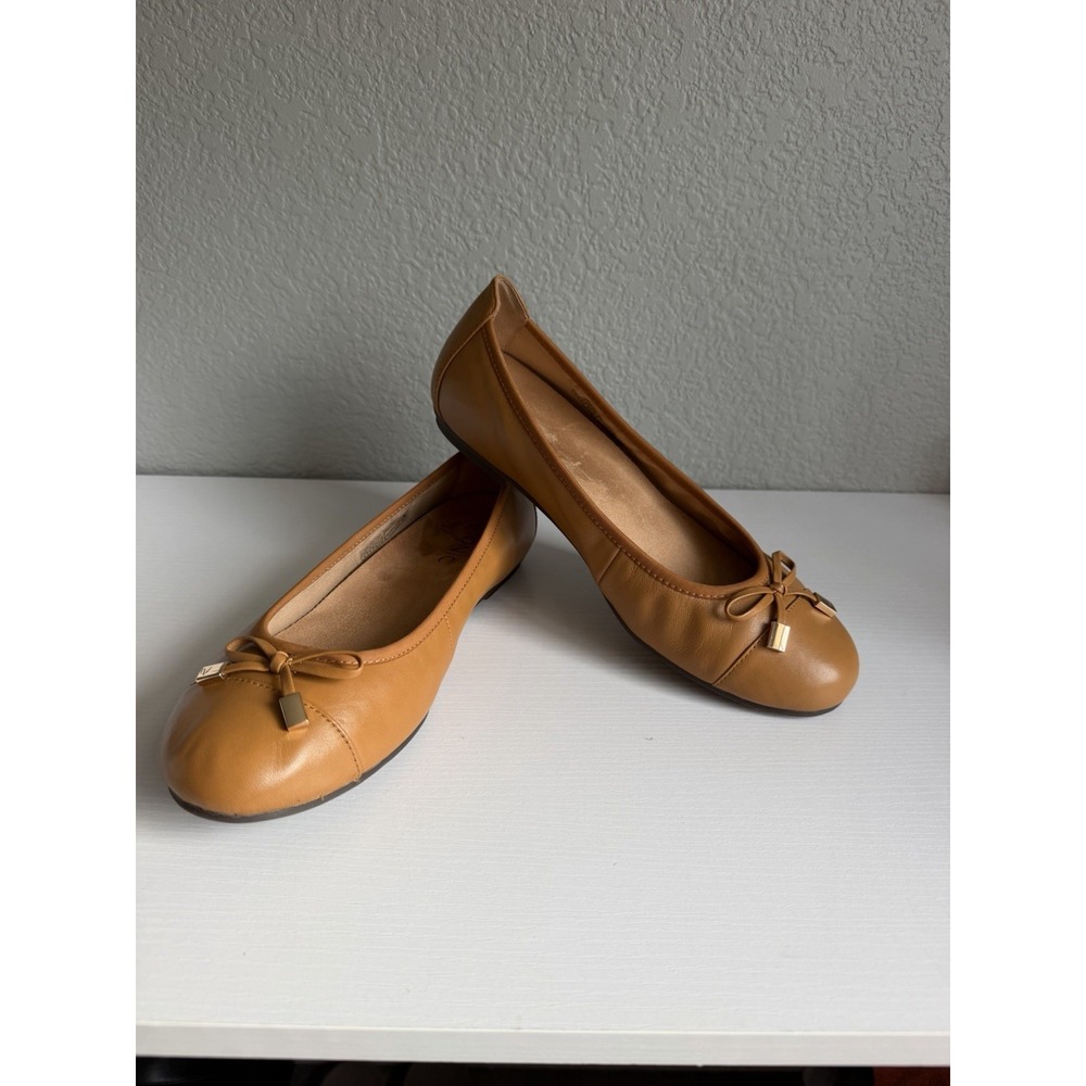 Vionic women's cognac brown ballet flats bow detail size 8